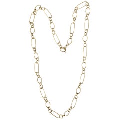 Used 36 Inch Gold Paper Clip Link Necklace