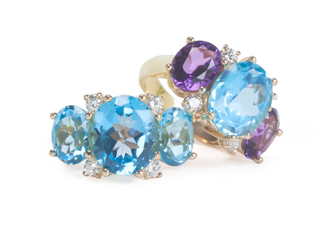 GUM DROPTM Ring mit GUM DROPTM-Muster  Blauer Topas und Diamanten (Ovalschliff) im Angebot