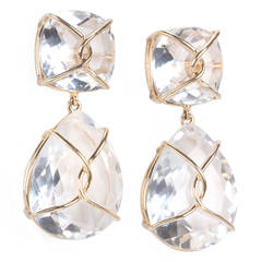 Rock Crystal and Twisted Gold Drop Earrings