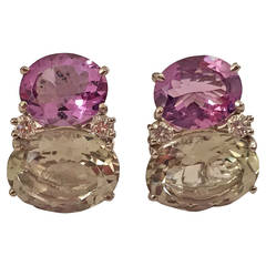Large GUM DROPâ„¢ Earrings with Pale Purple and Green Amethyst and Diamonds 11