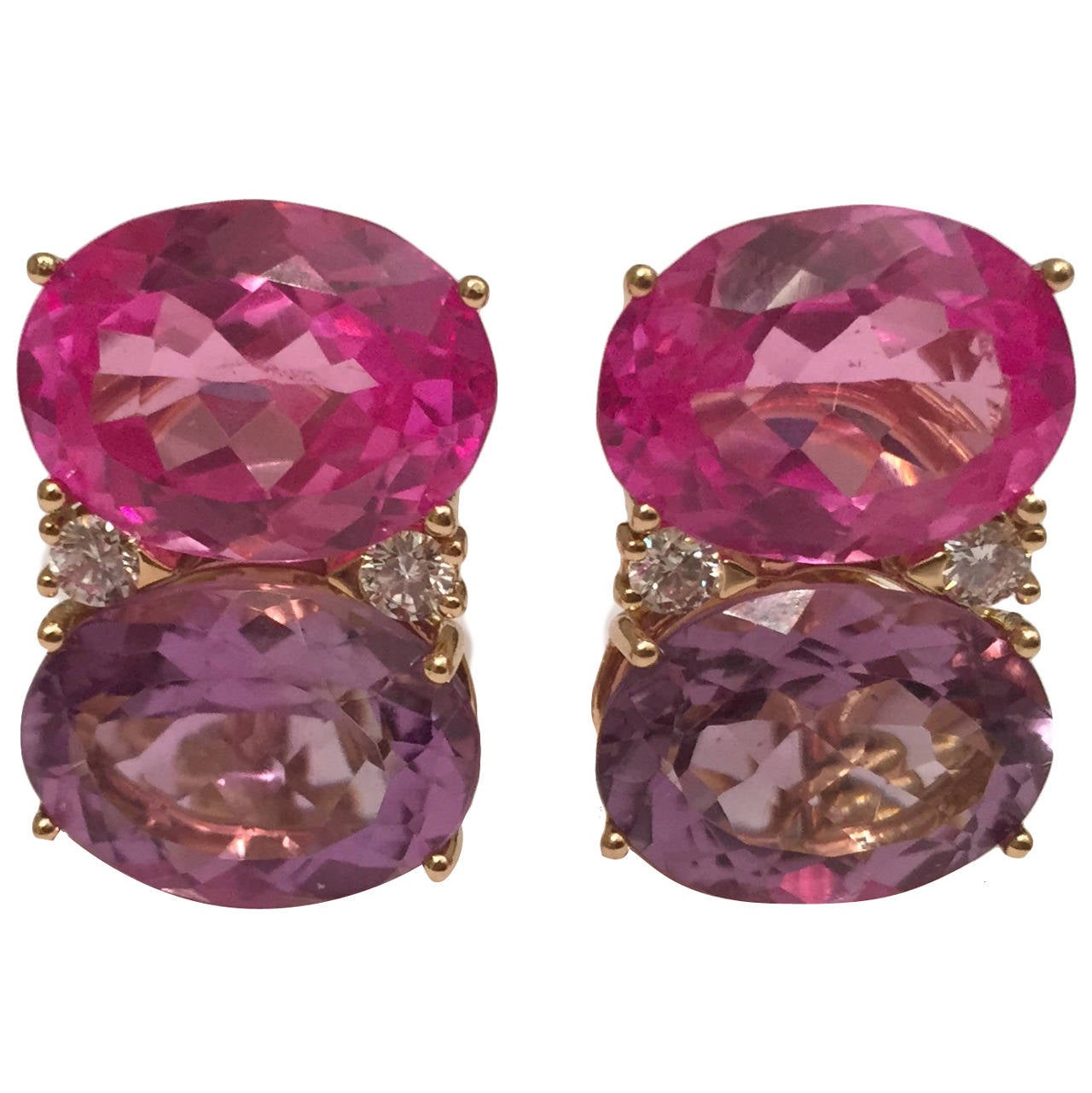 Grande GUM DROP™ Earrings with Pink Topaz and Purple Amethyst and Diamonds For Sale