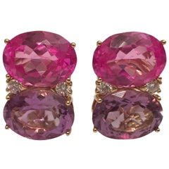 Boucles d'oreilles Grande GUM DROPTM avec topaze rose, améthyste violette et diamants