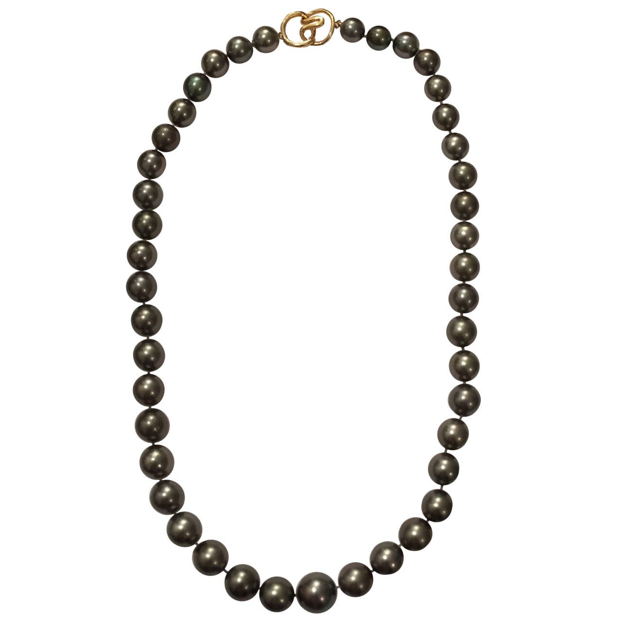 Gray Cultured Pearl Necklace with Gold Clasp