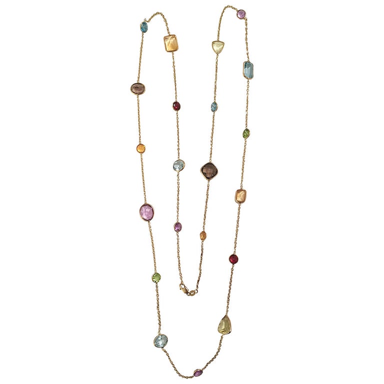 Elegant Multiple Semi Precious Stone Gold Necklace For Sale at 1stDibs