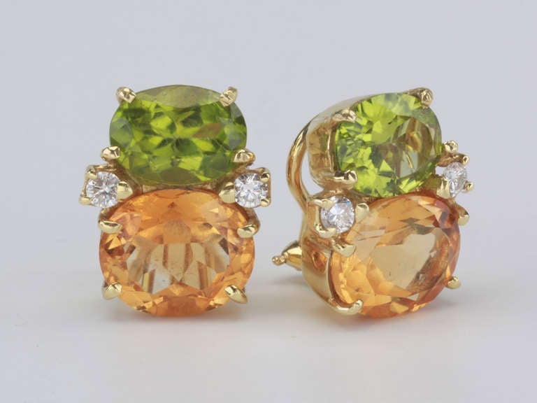 Contemporary Medium GUM DROP™ Earrings with Peridot and Deep Citrine and Diamonds For Sale