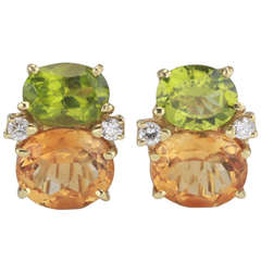 Medium GUM DROPâ„¢ Earrings with Peridot and Deep Citrine and Diamonds 8