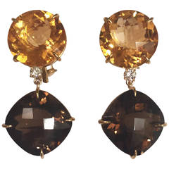 Andrew Clunn Large Solitaire Citrine Smoky Topaz Diamond drop Earrings 6