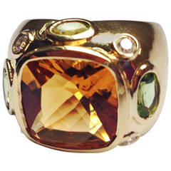 The BONHEUR Ring: Citrine Peridot Diamond Yellow Gold Domed Ring 12