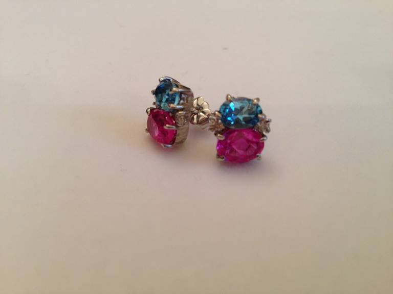 Mini Mini GUM DROP™ Earrings with Blue and Pink Topaz and Diamonds In New Condition In New York, NY