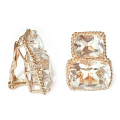 Rock Crystal Gold Rope Twist Border Earrings - medium size