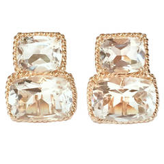 Rock Crystal Gold Rope Twist Border Earrings - medium size 8