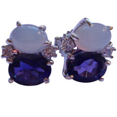 Mini Mini GUM DROPâ„¢ Earrings with Cabochon Chalcedony and Iolite and Diamonds 8