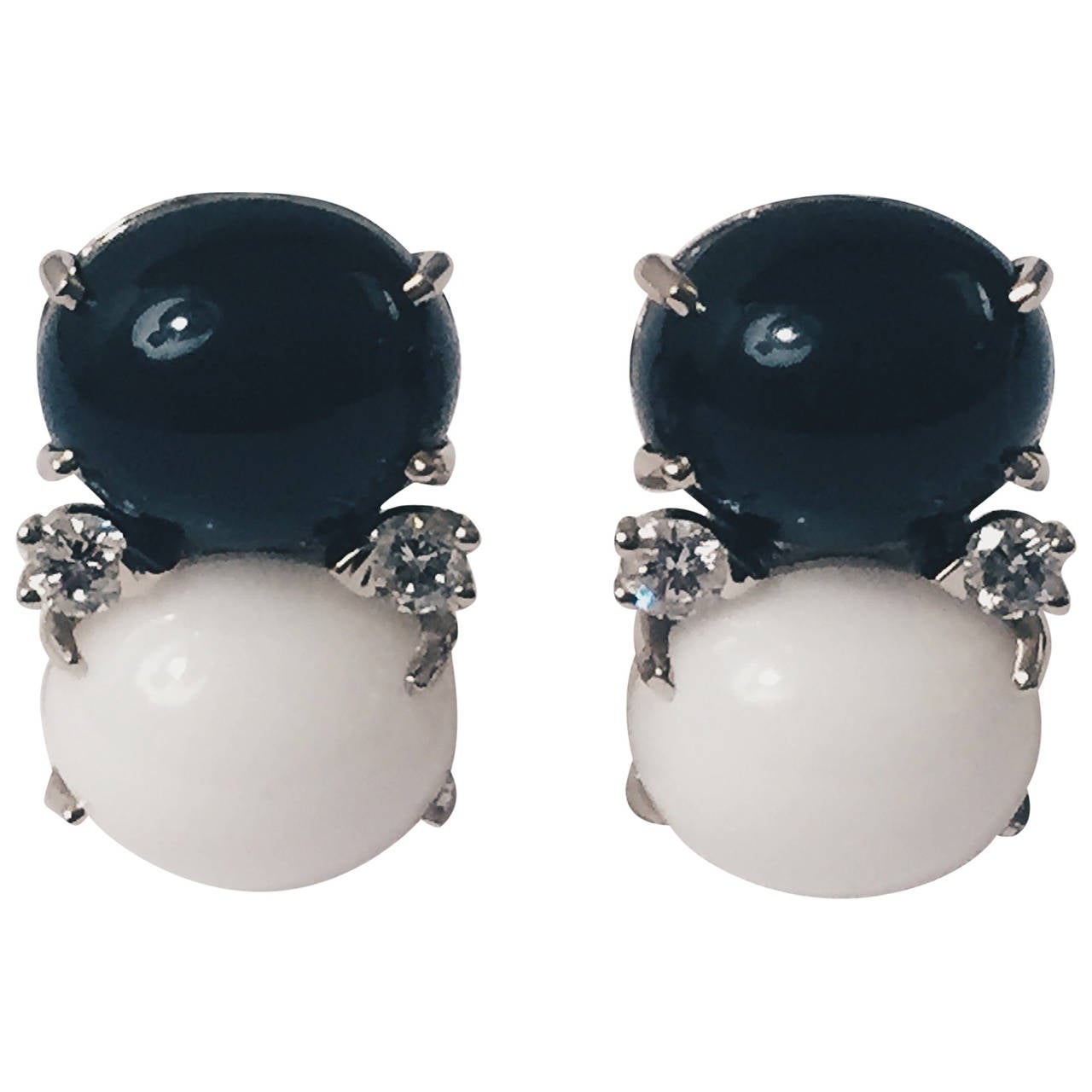 Medium GUM DROP™ Earrings with Onyx and White Jade and Diamonds For Sale