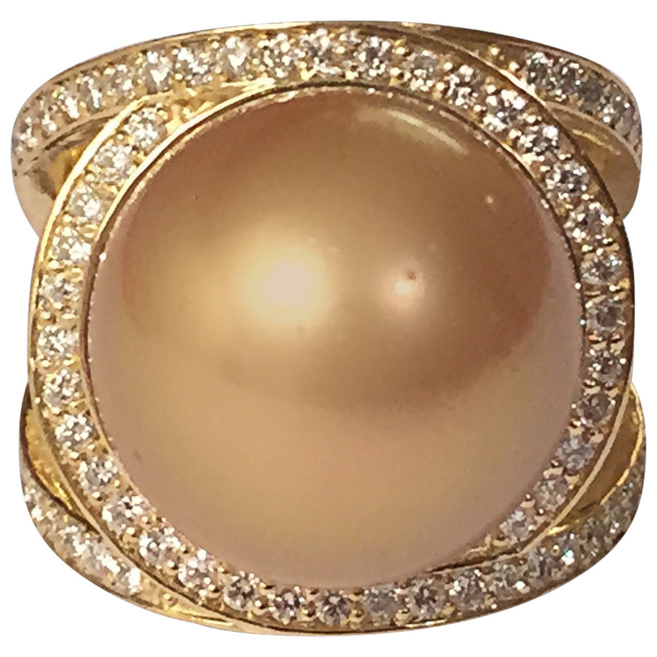 Golden Pearl Diamond Gold Cocktail Ring at 1stDibs
