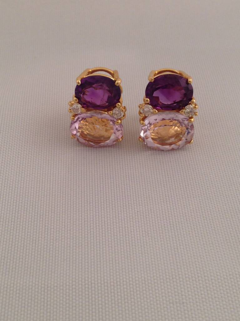 Contemporary Medium GUM DROP™ Earrings with Amethyst and Pale Amethyst and Diamonds For Sale