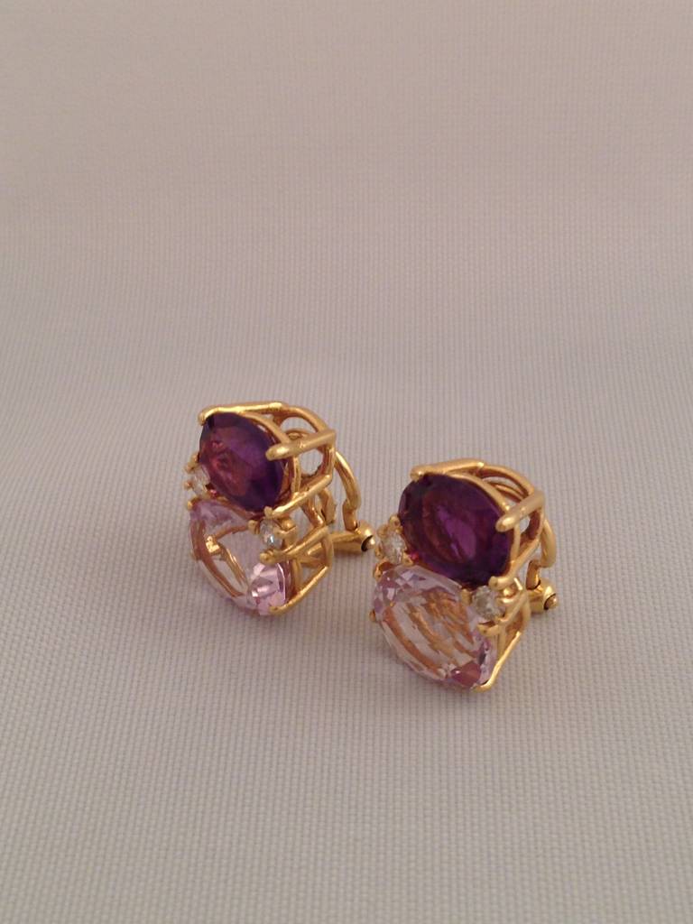 Medium GUM DROP™ Earrings with Amethyst and Pale Amethyst and Diamonds In New Condition For Sale In New York, NY