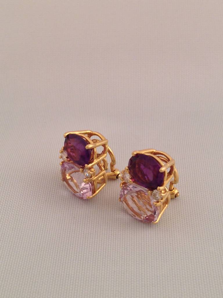 Women's Medium GUM DROP™ Earrings with Amethyst and Pale Amethyst and Diamonds For Sale