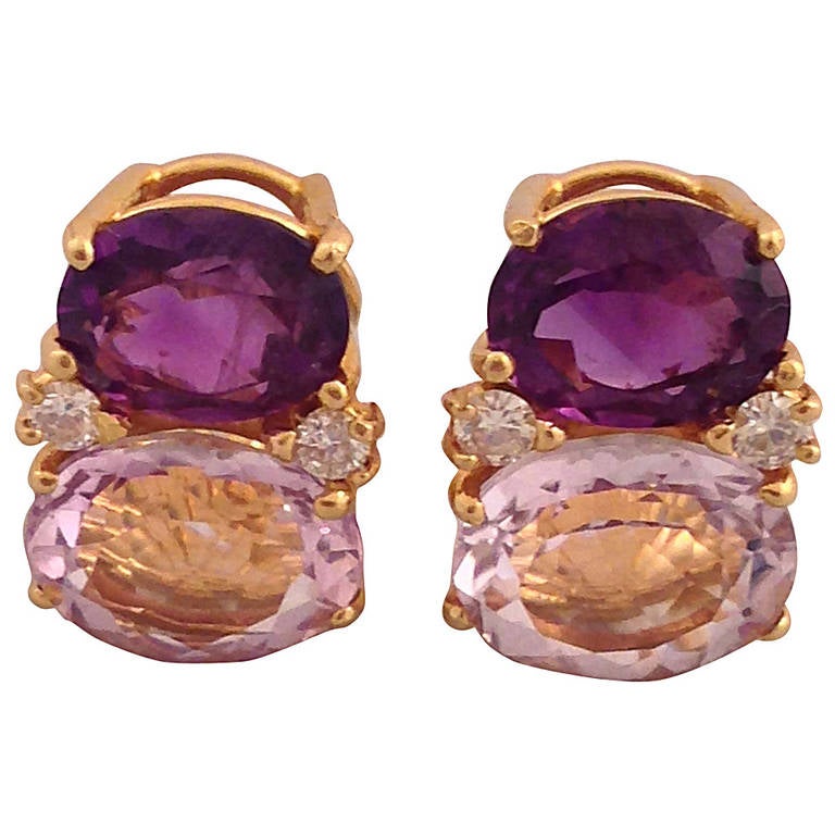 Medium GUM DROP™ Earrings with Amethyst and Pale Amethyst and Diamonds For Sale