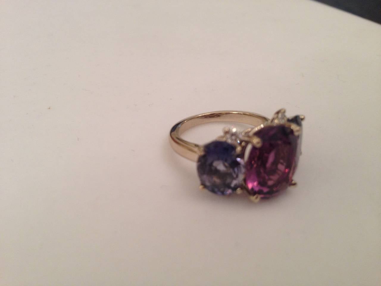 Contemporary Medium GUM DROP™ Ring with Amethyst and Iolite and Diamonds For Sale