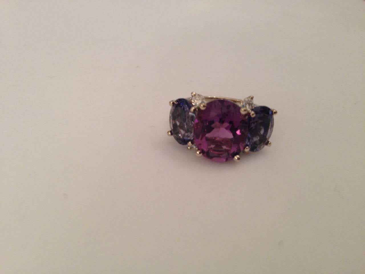 Oval Cut Medium GUM DROP™ Ring with Amethyst and Iolite and Diamonds For Sale