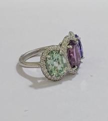 Green Garnet Spinel Tanzanite pave diamond Three Stone Ring