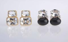 Medium GUM DROP Earrings with Rock Crystal and Cabochon Onyx and Diamonds