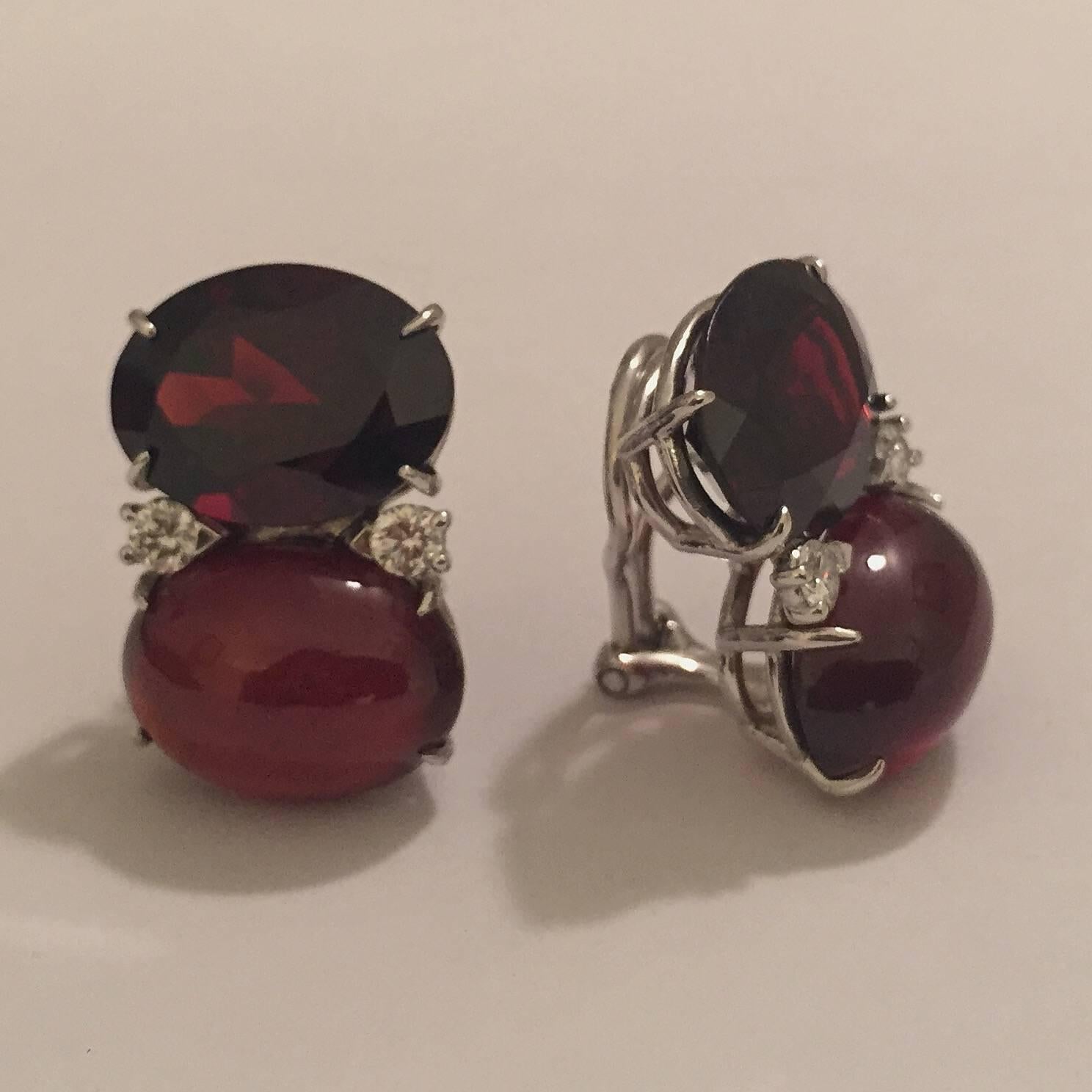 Grande GUM DROP Earrings with Garnet and Cabochon Garnet and Diamonds For Sale 4