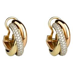 Cartier Trinity de Cartier Three Row Diamond Gold Hoop Earrings