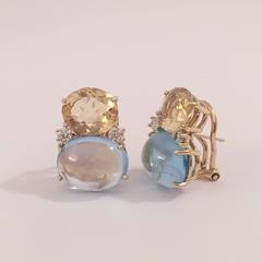 Large GUM DROP Earrings with Citrine and Cabochon Blue Topaz and Diamonds