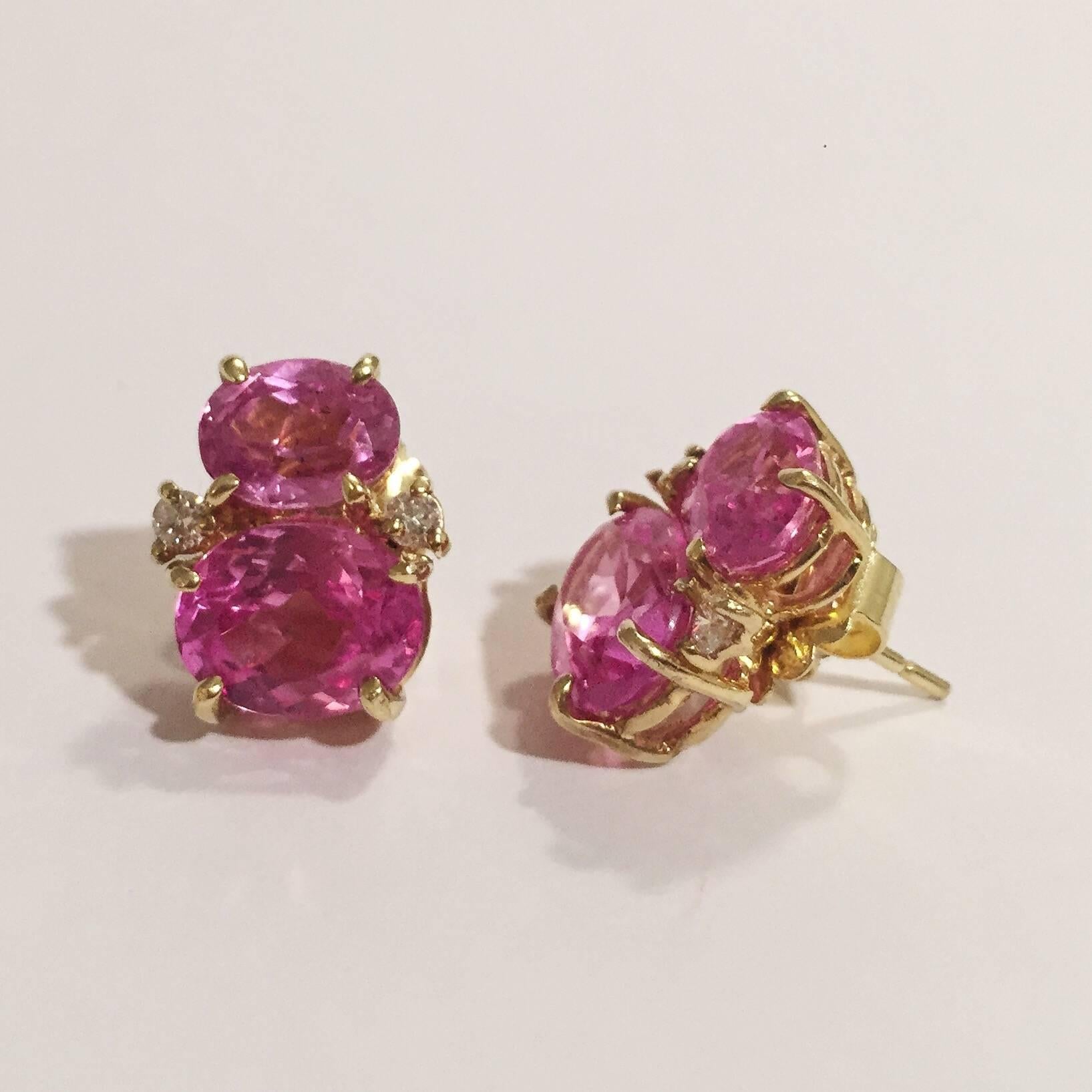 Mini  GUM DROP Earrings with Two Toned Pink Topaz and Diamonds For Sale 9