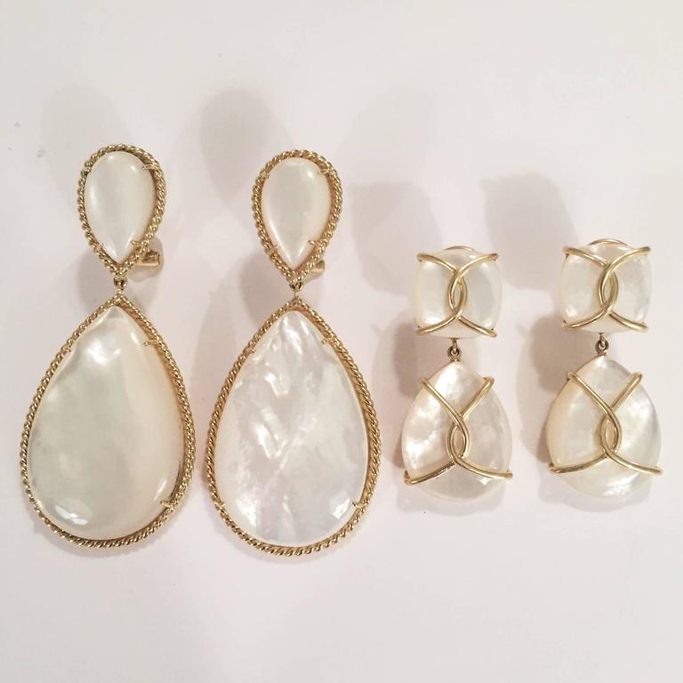 Mother Of Pearl Drop Earrings with Twisted Gold Detail For Sale (Free ...