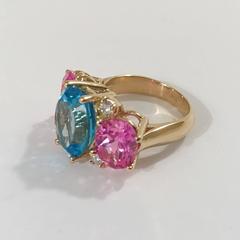 Christina Addison Medium Gum Drop Ring Blue Topaz Pink Topaz