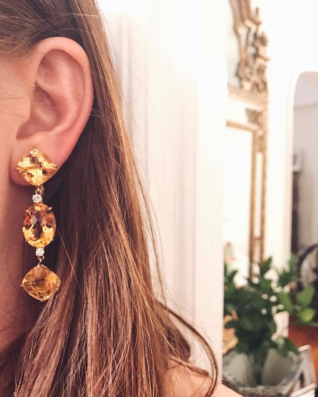 three stone drop earrings