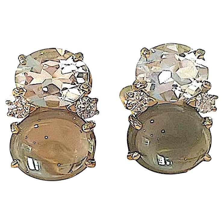 Medium Gum Drop Earrings with Rock Crystal Smoky Topaz and Diamonds For Sale