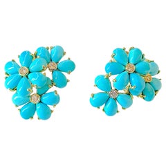 Christina Addison Turquoise Flower Diamonds Cluster Earrings