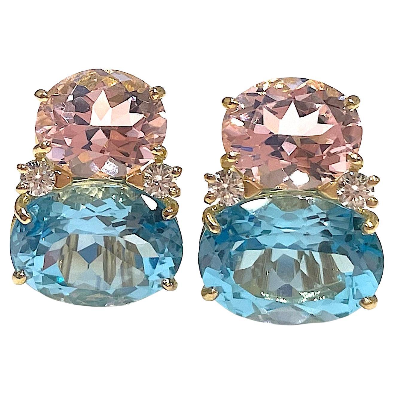 Christina Addison Large GUM DROP Earrings with Pink Topaz Blue Topaz Diamonds