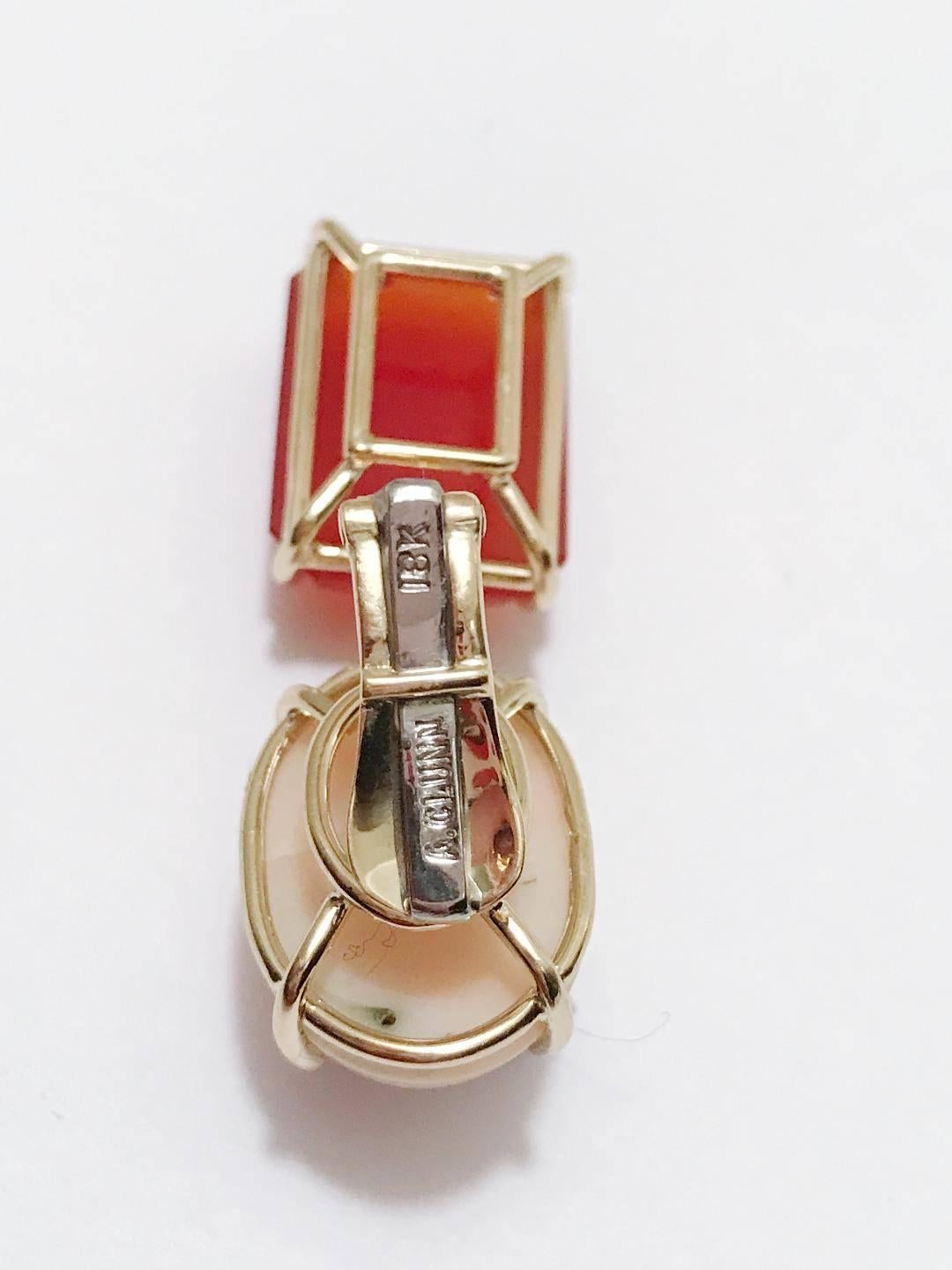 Andrew Clunn Geometric Drop Earring with Coral and Carnelian and Diamond In New Condition For Sale In New York, NY