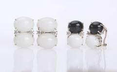 Jumbo GUM DROP™ Earrings with Cabochon White Jade and Garnet and Diamonds