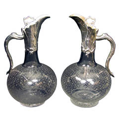 Pair of Victorian "Naturalism Design" Silver Mounted Claret Jugs by Geeorge Fox 6