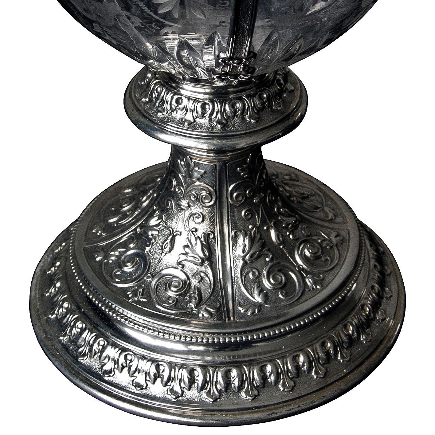 Pair of 19th Century German Silver Mounted Glass Claret Jugs für Damen oder Herren im Angebot