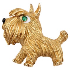 French 18K Gold and Enamel Dog Brooch