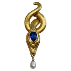 Victorian Sapphire, Diamond and Pearl Serpent Brooch