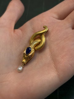 Victorian Sapphire, Diamond and Pearl Serpent Brooch
