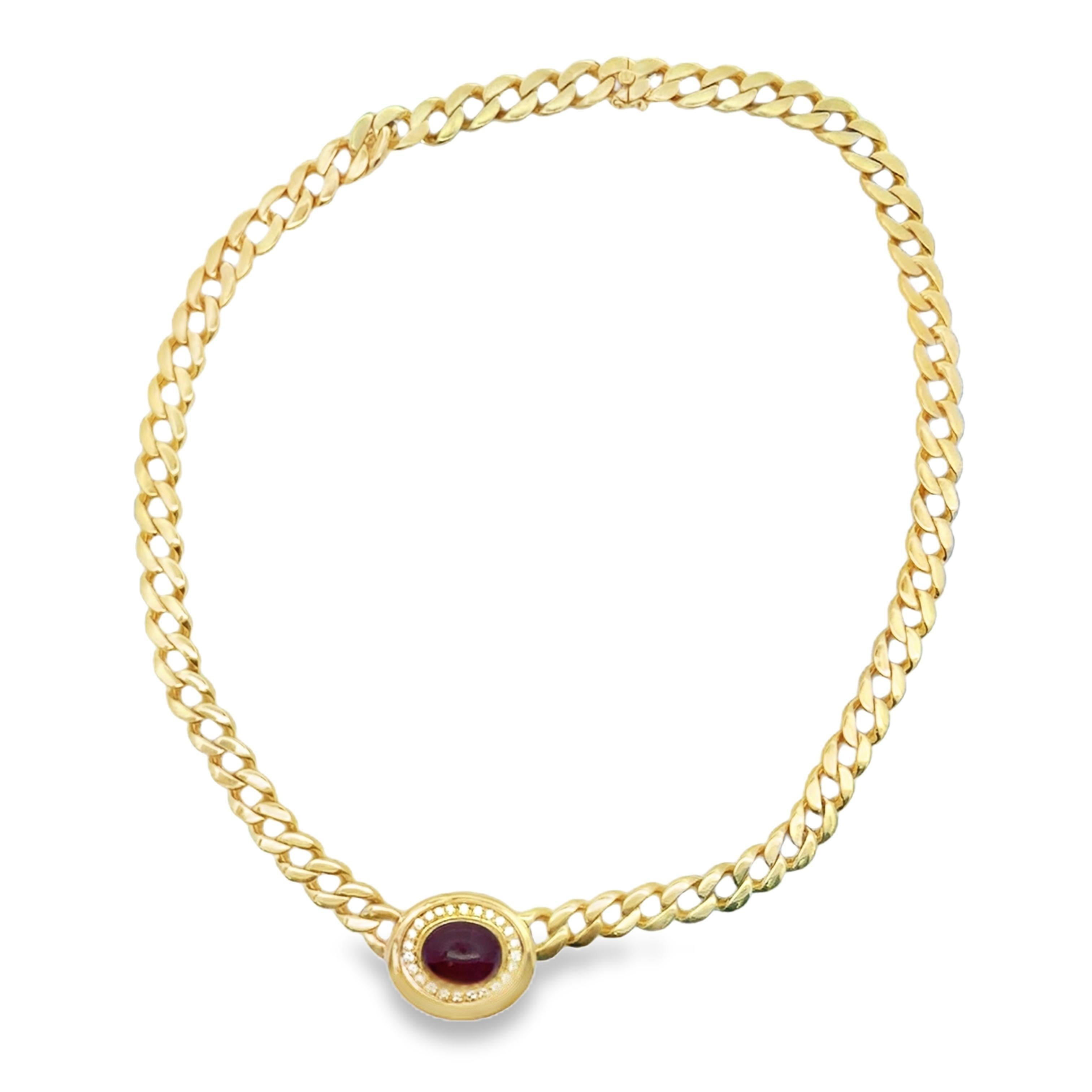 Cabochon Fred Paris 1980, collana e orecchini con rubini e diamanti in oro 18 carati in vendita