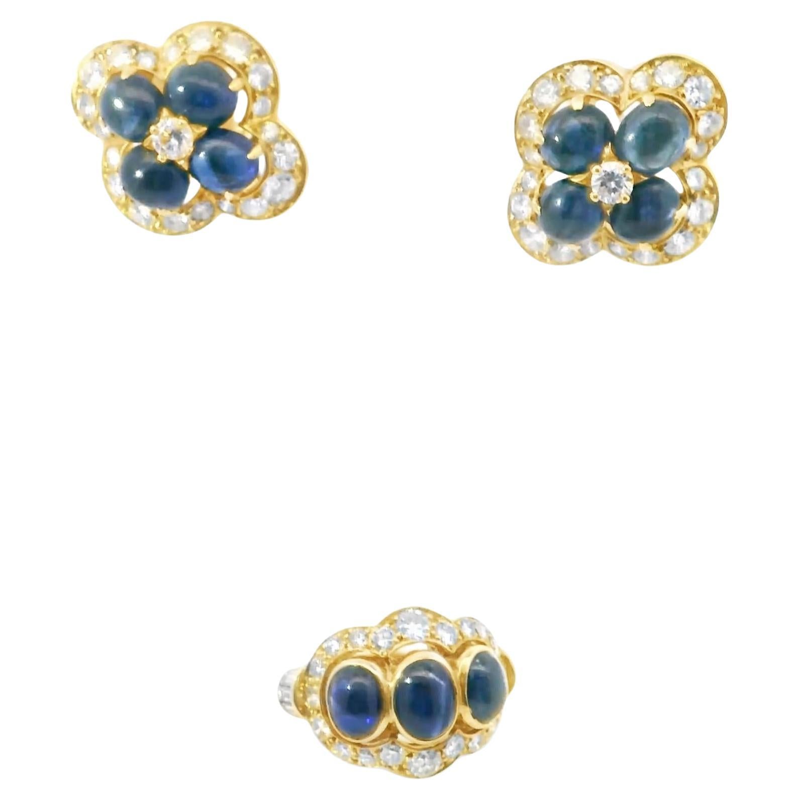 Suite Cartier 1980 con zaffiro e diamante cabochon in oro 18 carati in vendita