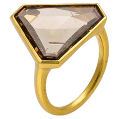 5.76-Carat Portrait-Cut Champagne Diamond Gold Ring
