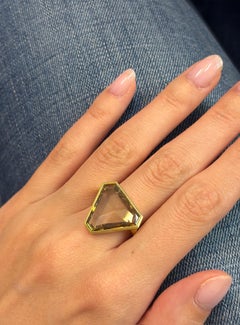 5.76-Carat Portrait-Cut Champagne Diamond Gold Ring
