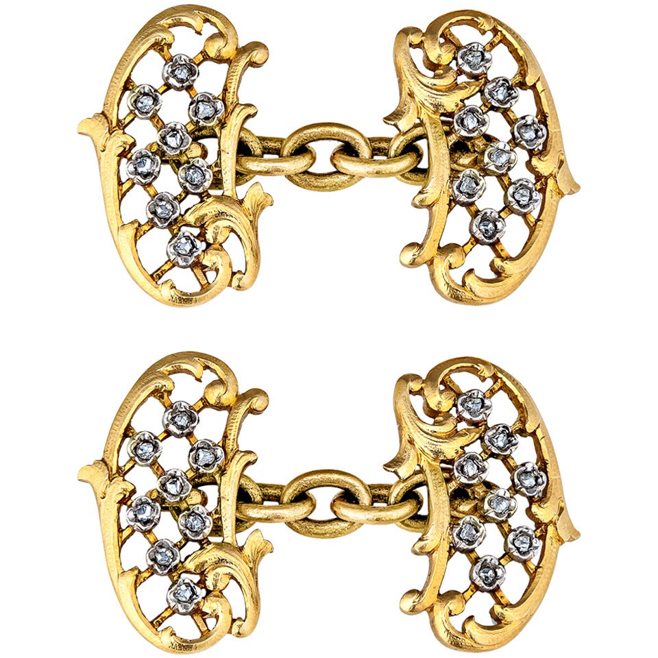 Art Nouveau Diamond Gold French Cufflinks