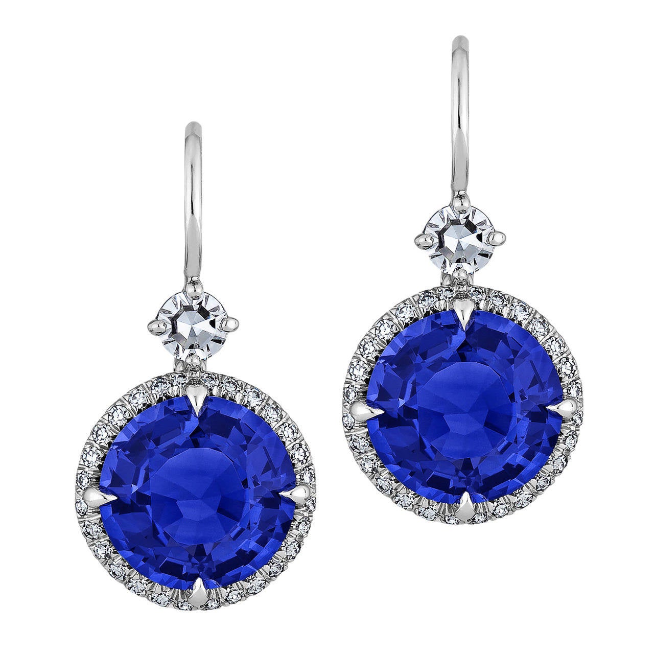 6.04 Carat Ceylon Sapphire Diamond Platinum Drop Earrings at 1stDibs
