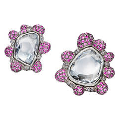 Otto Jakob Pink Sapphire Uncut Diamond Gold Earrings